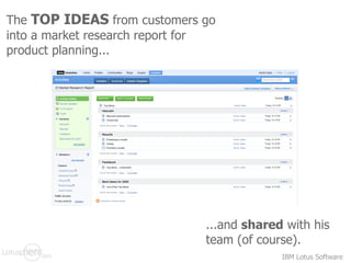 The  TOP IDEAS  from customers go into a market research report for product planning... ...and  shared  with his team (of ...