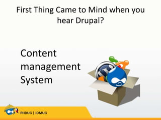 First Thing Came to Mind when you
hear Drupal?

Content
management
System

 