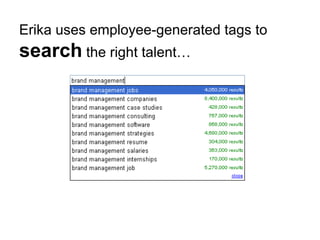 Erika uses employee-generated tags to  search  the right talent… 