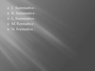  J . Summative .
 K. Summative .
 L. Summative .
 M. Formative .
 N. Formative .
 