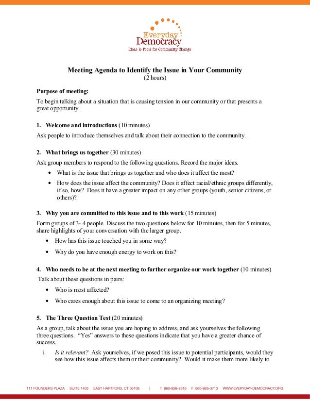 Meeting Agenda to Identify the Issue in Your Community Formal Business Report Sample