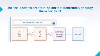 Use the chart to create nine correct sentences and say
them out loud
13
 