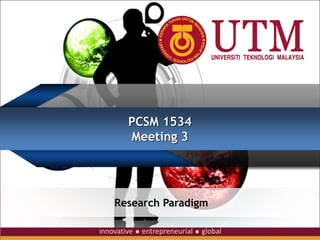 PCSM 1534
Meeting 3
Research Paradigm
 