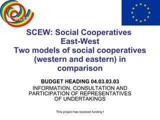 SCEW: Social Cooperatives  East-West Two models of social cooperatives (western and eastern) in comparison BUDGET HEADING 04.03.03.03 INFORMATION, CONSULTATION AND PARTICIPATION OF REPRESENTATIVES OF UNDERTAKINGS 
