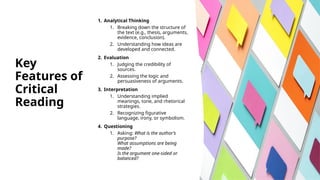 Understanding Critical Reading Reading in Detail and Reading Critically as Core Academic Skills | PPTX