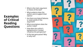 Outlining Examples Critical Reading Reading in Detail and Reading Critically as Core Academic Skills | PPTX