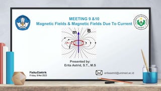 Presented by:
Erita Astrid, S.T., M.S
MEETING 9 &10
Magnetic Fields & Magnetic Fields Due To Current
eritaastrid@unimed.ac.id
FisikaElektrik
Friday, 8 Mei 2023
 