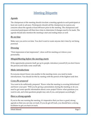 Meeting etiquette by Sohail Ahmed | PDF