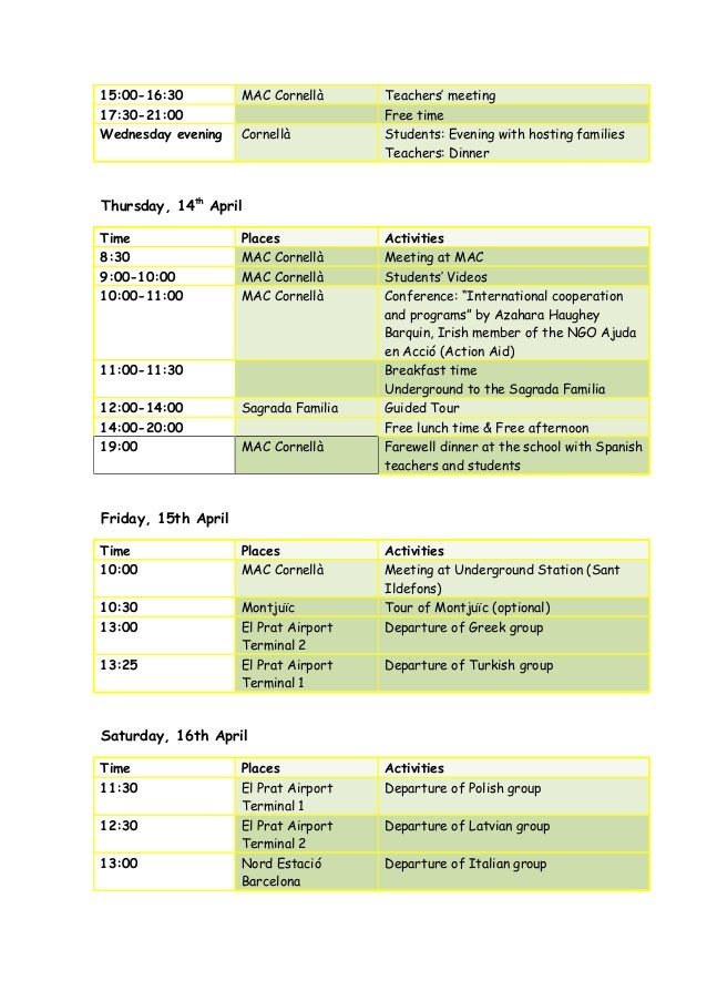Meeting in cornellà timetable