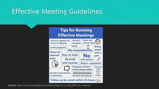 Effective Meeting Guidelines
Source: https://communicatingeu.com/articles/tips-for-running-effective-meetings/
 