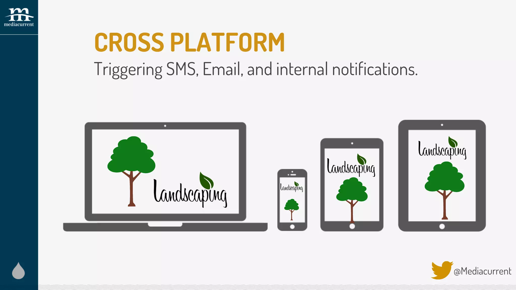 CROSS PLATFORM
Triggering SMS, Email, and internal notifications.
@Mediacurrent
 
