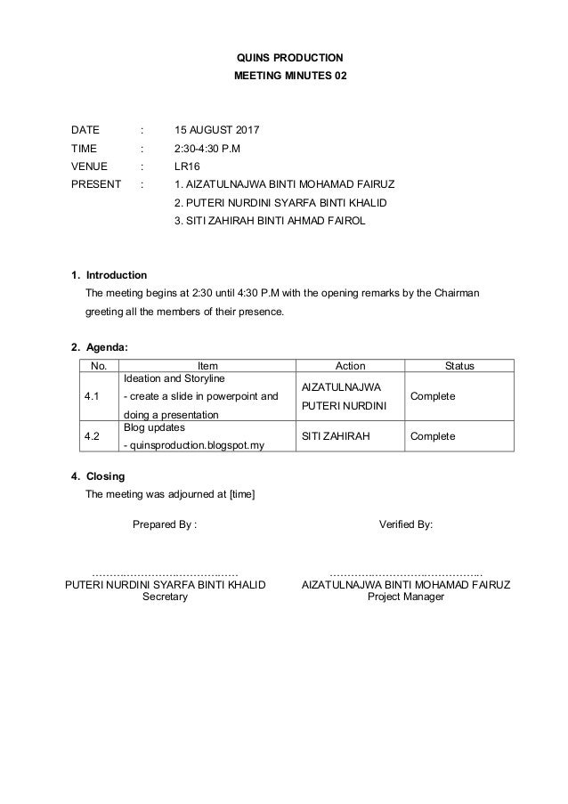 meeting memo week 7