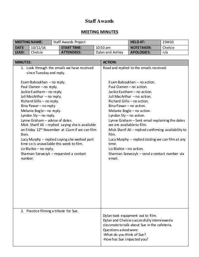 meeting minutes for the staff awards 2 minutes of staff meeting