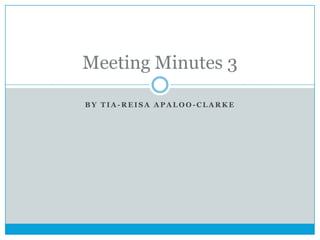 Meeting Minutes 3
BY TIA-REISA APALOO-CLARKE

 