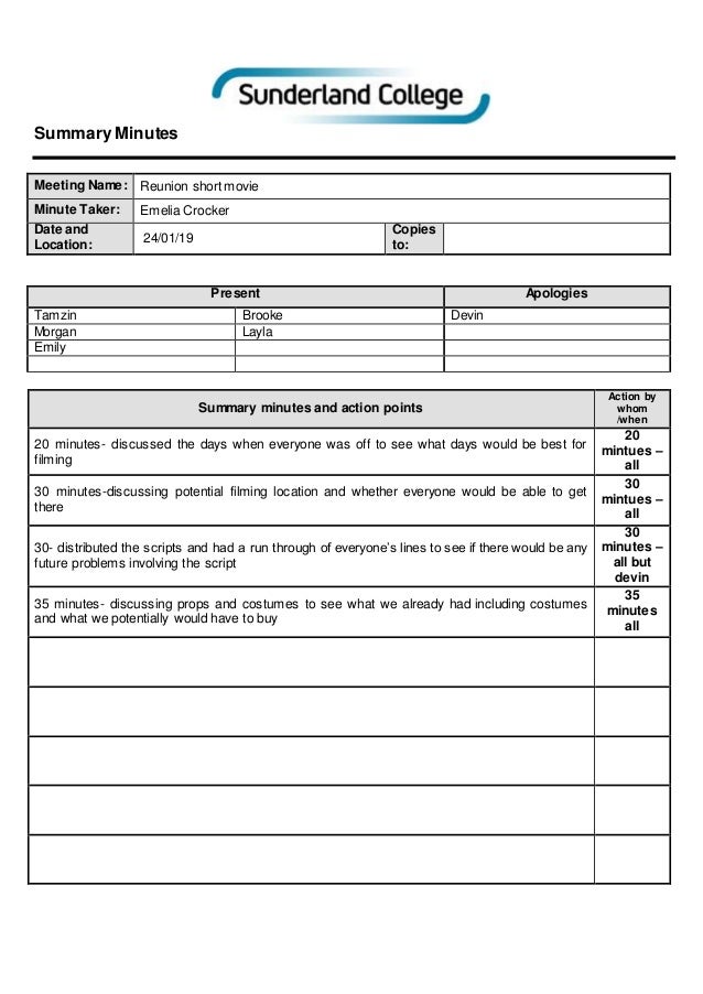 Meeting minutes template 2