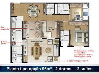 Planta tipo opção 96m² - 2 dorms. – 2 suítes
 