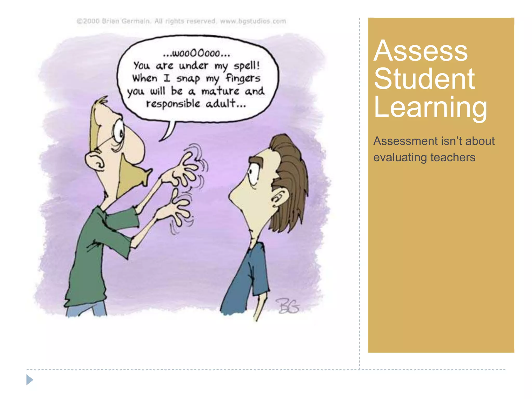 Step 1Assess
Student
Learning
Assessment isn’t about
evaluating teachers
 