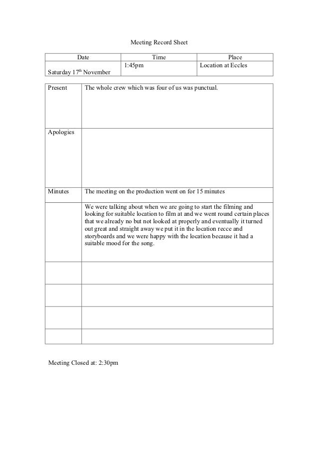 meeting record sheet record of meeting template