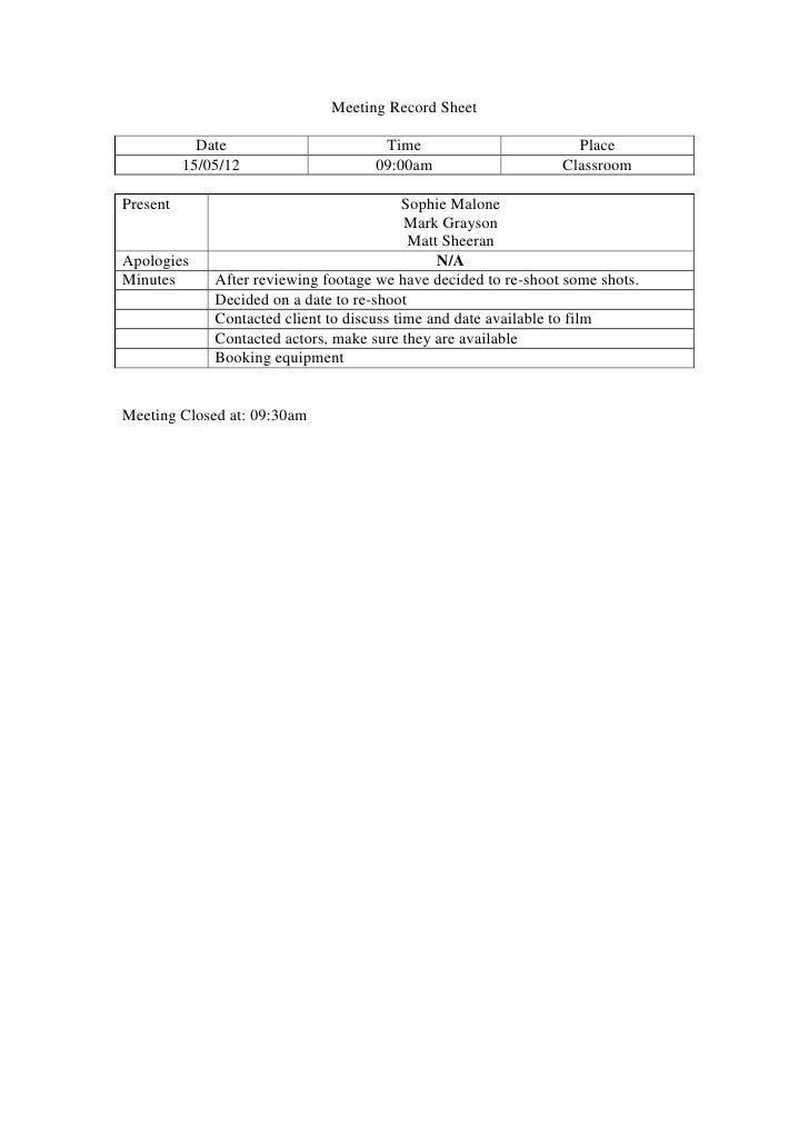Meeting Record Sheet 16 05 12