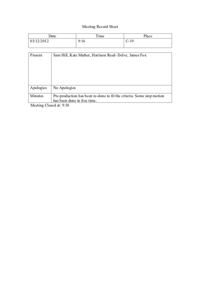 Meeting Record Sheet Template 3