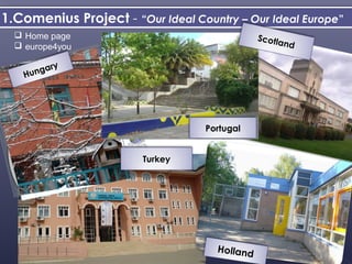 1.Comenius Project - “Our Ideal Country – Our Ideal Europe”
   Home page                                       Scotla
   europe4you                                               nd

          ry
    Hunga




                                        Portugal
                                 Portugal

                        Turkey                Scotland


                   Turkey




                                          Holland
 