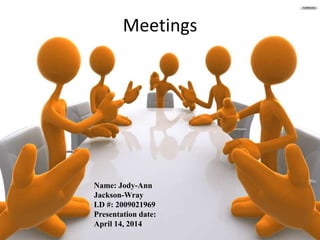 Meetings
Nasir Ali
Meetings Meetings
Name: Jody-Ann
Jackson-Wray
I.D #: 2009021969
Presentation date:
April 14, 2014
 
