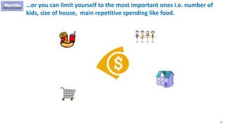 58
…or you can limit yourself to the most important ones i.e. number of
kids, size of house, main repetitive spending like food.
 