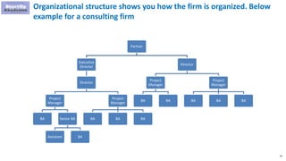 91
Partner
Executive
Director
Director
Project
Manager
BA Senior BA
Assistant BA
Project
Manager
BA BA BA
Director
Project
Manager
BA BA
Project
Manager
BA BA BA
Organizational structure shows you how the firm is organized. Below
example for a consulting firm
 