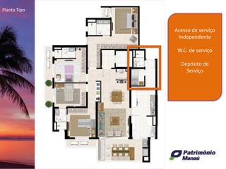 Planta Tipo
Acesso de serviço
Independente
W.C. de serviço
Depósito de
Serviço
 
