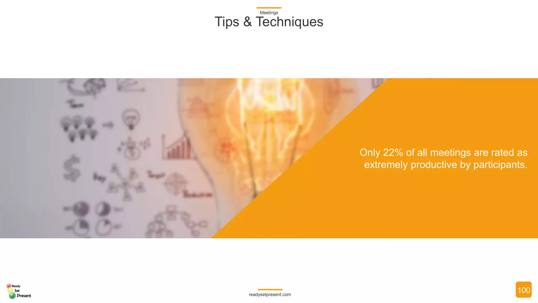 Meetings (Comprehensive) PowerPoint Presentation 155 slides with 5 diagrams/charts and 14 high resolution photographs Participant Handout and Meetings Glossary with 47 terms