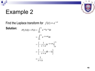 Example 2 Find the Laplace transform for Solution: 