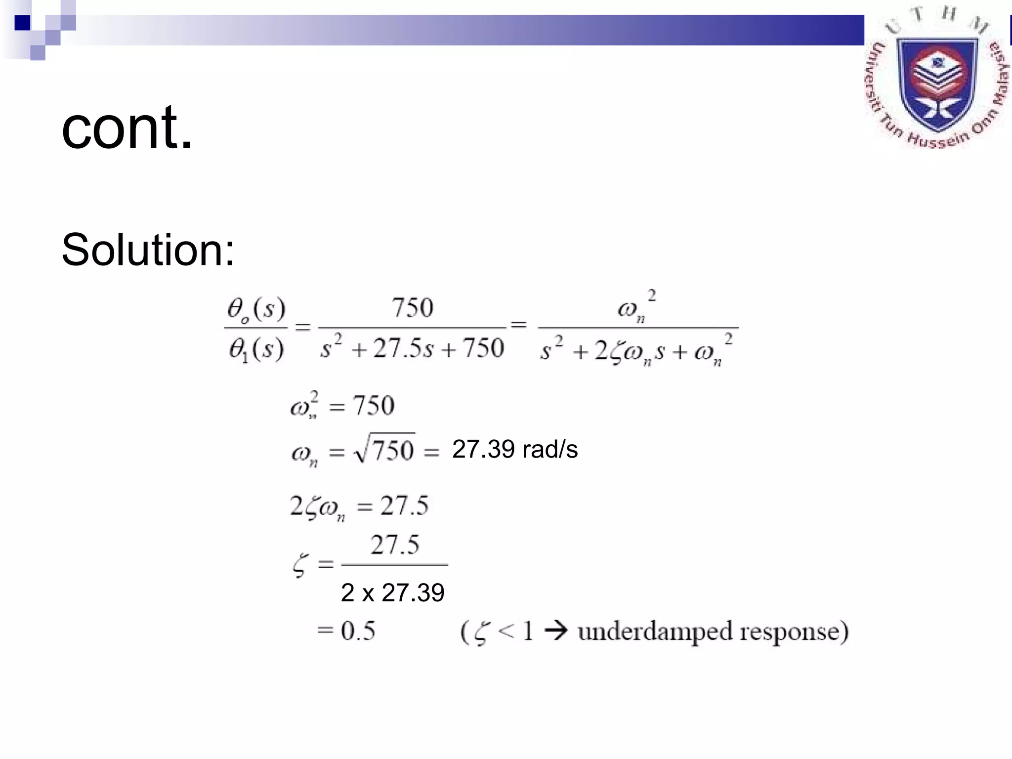 cont. Solution: 27.39 rad/s 2 x 27.39 
