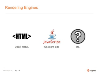 Rendering Engines 
Direct HTML On client side etc. 
© 2014 Magento, Inc. Page | 18 
 