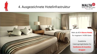 4. Ausgezeichnete Hotelinfrastruktur
Mehr als 40 4-Sterne Hotels,
für insgesamt 14.000 Gäste.
Zusätzliche
Cateringmöglichkeiten für
Conference & Incentive
Gruppen
 