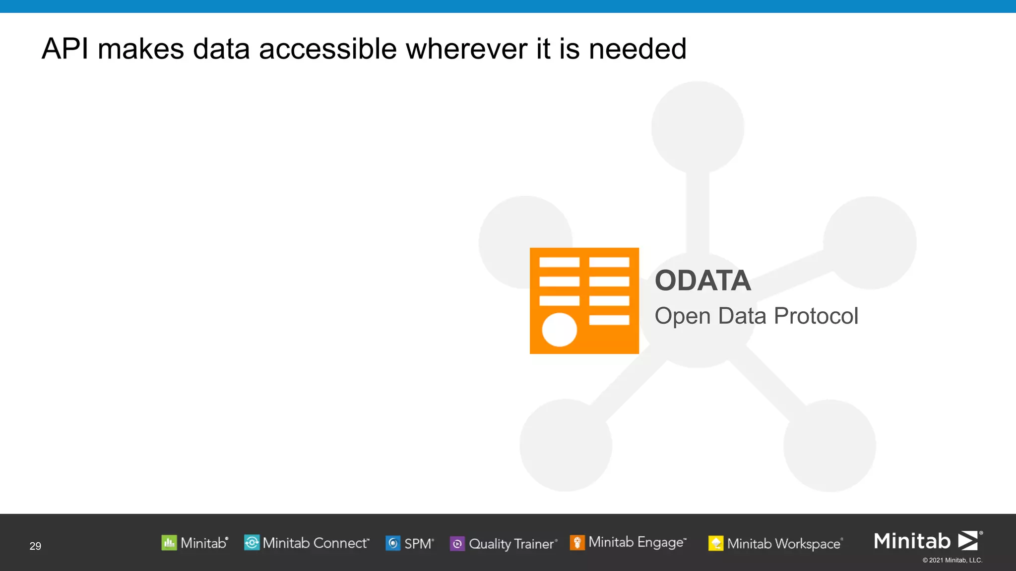 © 2021 Minitab, LLC.
API makes data accessible wherever it is needed
29
ODATA
Open Data Protocol
 