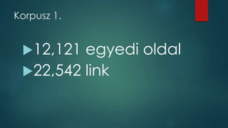 Korpusz 1.
12,121 egyedi oldal
22,542 link
 