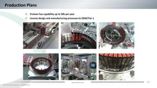 245
The Proving Factory – 10/06/2015
proteanelectric.com
Production Plans
Protean has capability up to 50k per year
License design and manufacturing processes to OEM/Tier 1
 