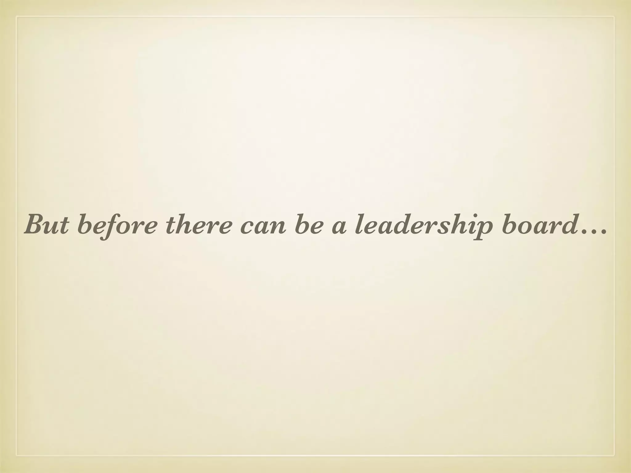 But before there can be a leadership board…
 