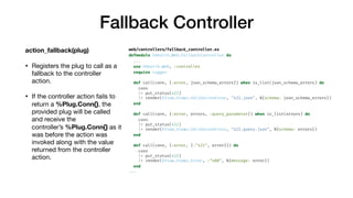 Fallback Controller
action_fallback(plug)
• Registers the plug to call as a
fallback to the controller
action.

• If the c...