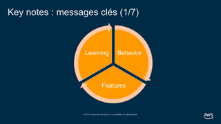 © 2019, Amazon Web Services, Inc. or its affiliates. All rights reserved.
Key notes : messages clés (1/7)
Behavior
Features
Learning
 