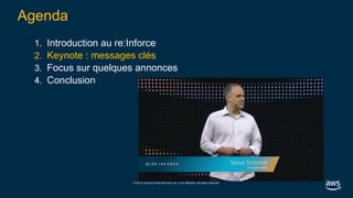© 2019, Amazon Web Services, Inc. or its affiliates. All rights reserved.
Agenda
1. Introduction au re:Inforce
2. Keynote : messages clés
3. Focus sur quelques annonces
4. Conclusion
 