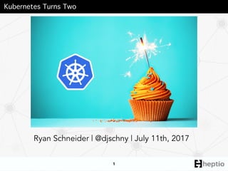 1
Kubernetes Turns Two
Ryan Schneider | @djschny | July 11th, 2017
 