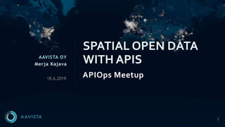1
AAVISTA OY
Merja Kajava
APIOps Meetup
SPATIAL OPEN DATA
WITH APIS
18.6.2019
 
