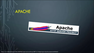 APACHE
https://www.infoworld.com/article/2607063/open-source-software/88714-15-high-impact-Apache-projects.html#slide2
 