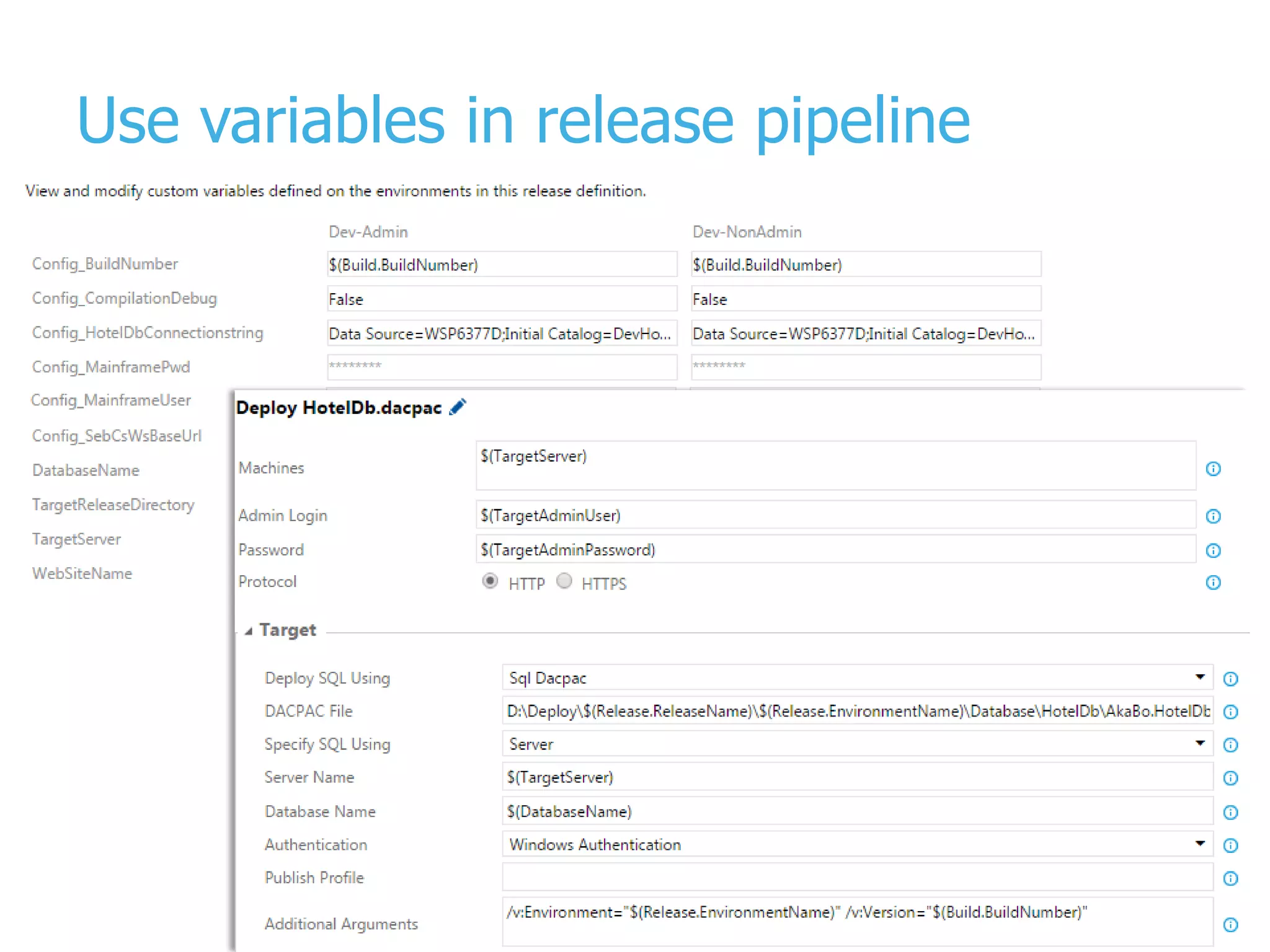Use variables in release pipeline 