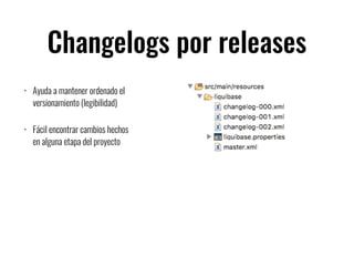 Changelogs por releases
• Ayuda a mantener ordenado el
versionamiento (legibilidad)
• Fácil encontrar cambios hechos
en alguna etapa del proyecto
 