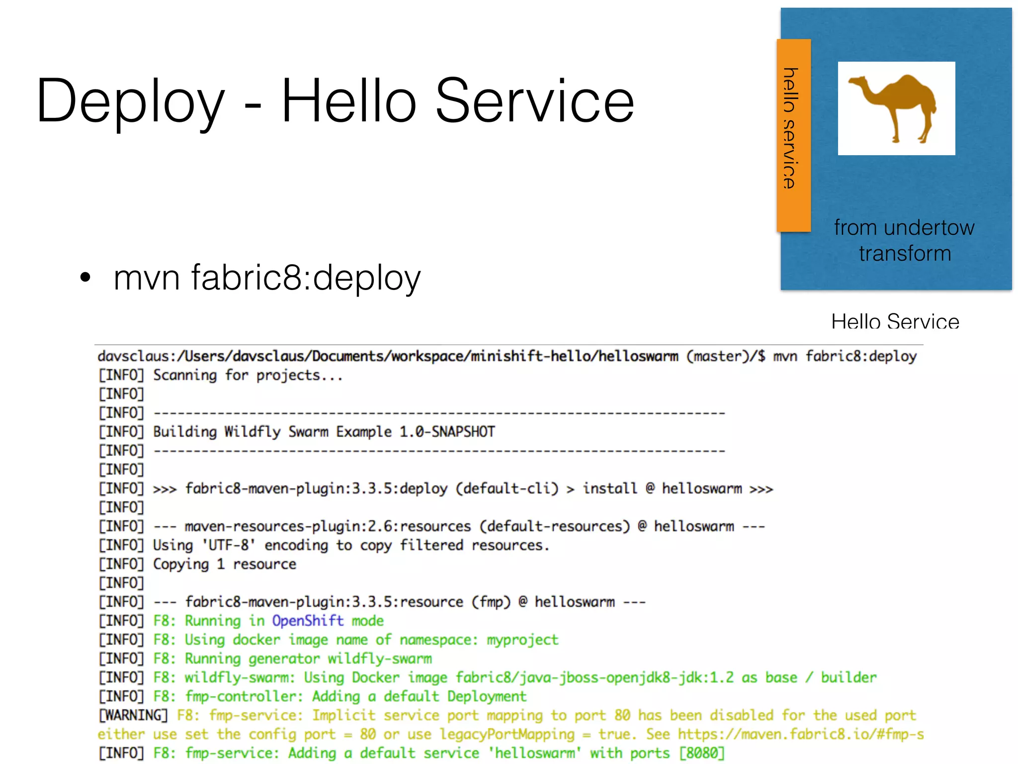 Deploy - Hello Service • mvn fabric8:deploy Hello Service from undertow transform helloservice 