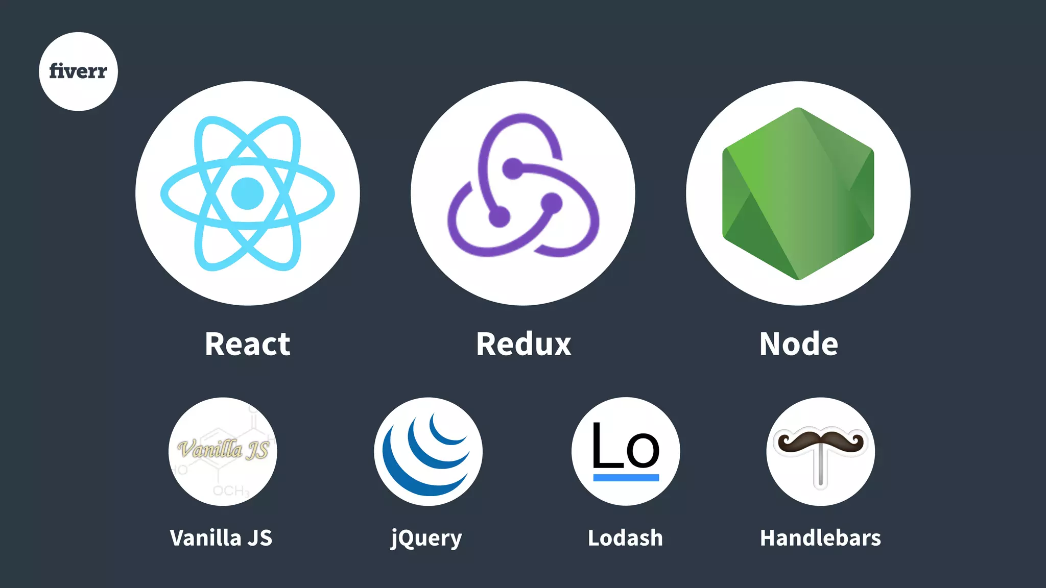 React Redux Node
jQuery Lodash HandlebarsVanilla JS
 