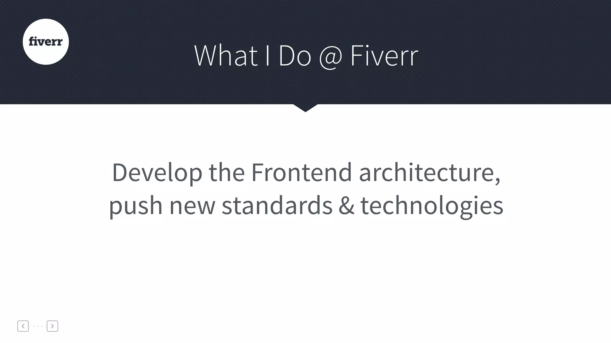 Develop the Frontend architecture,
push new standards & technologies
What I Do @ Fiverr
 