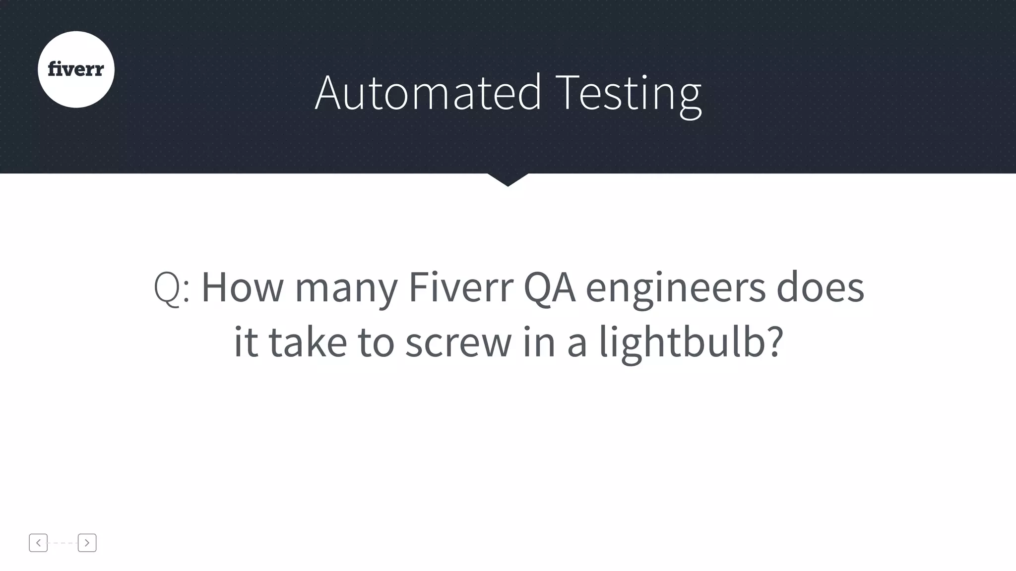 Automated Testing
Q: How many Fiverr QA engineers does
it take to screw in a lightbulb?
 